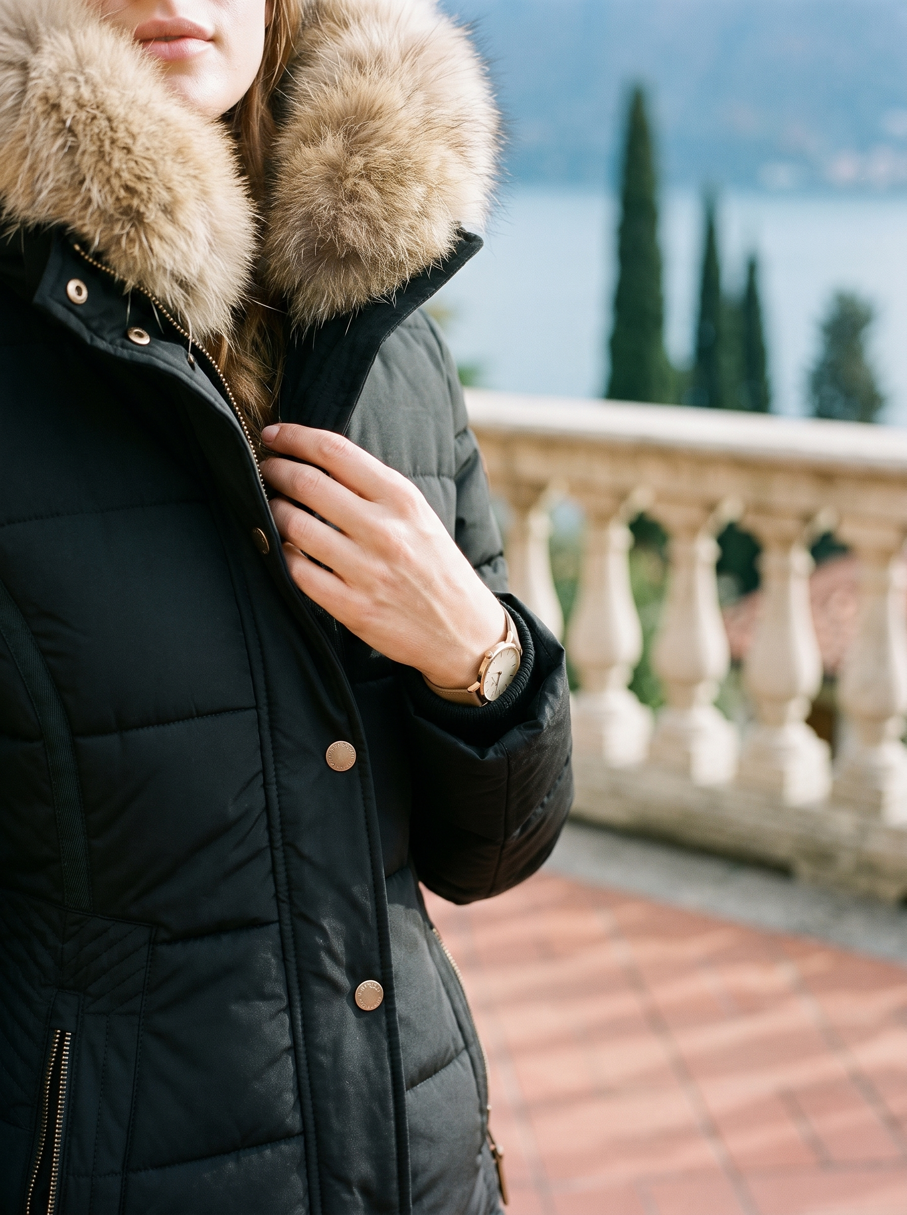 Women's Quilted Jacket with Detachable Fur Hood and Fitted Silhouette - J&B; - 4 - Elvaroza.com