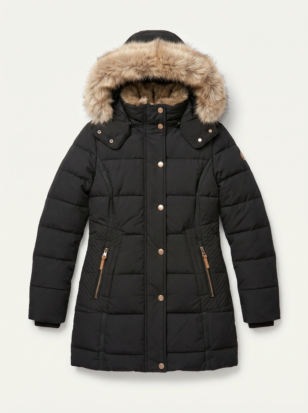 Women's Quilted Jacket with Detachable Fur Hood and Fitted Silhouette - J&B; - 5 - Elvaroza.com