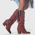 Women's Calf-High Boots with Block Heels and Fringe Accents - J&B; - 5 - Elvaroza.com