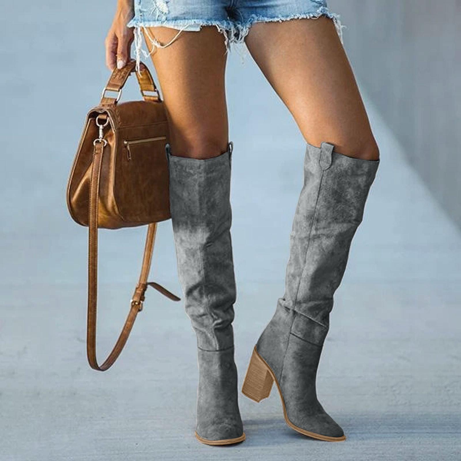 Knee-high women's boots in an elegant Western style with block heels - J&B; - 1 - Elvaroza.com