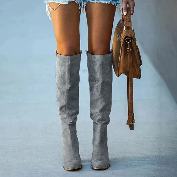 Knee-high women's boots in an elegant Western style with block heels - J&B; - 3 - Elvaroza.com