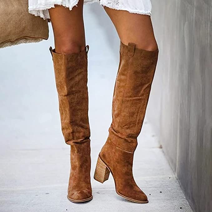 Knee-high women's boots in an elegant Western style with block heels - J&B; - 7 - Elvaroza.com