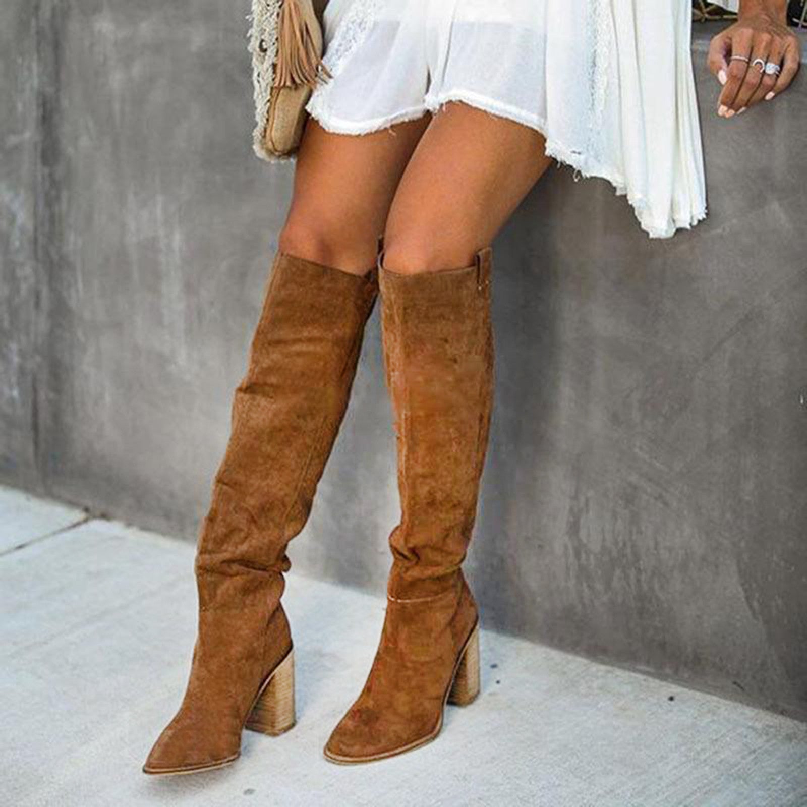 Knee-high women's boots in an elegant Western style with block heels - J&B; - 8 - Elvaroza.com