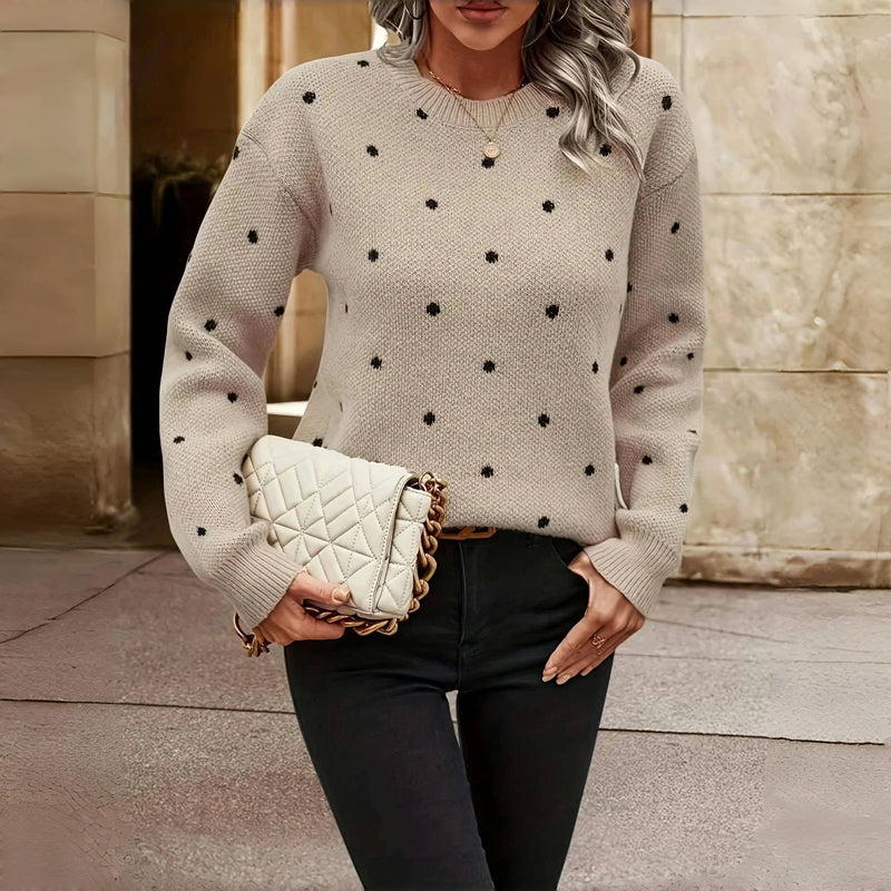 Women's loose-fitting sweater with a playful polka-dot pattern - J&B; - 6 - Elvaroza.com