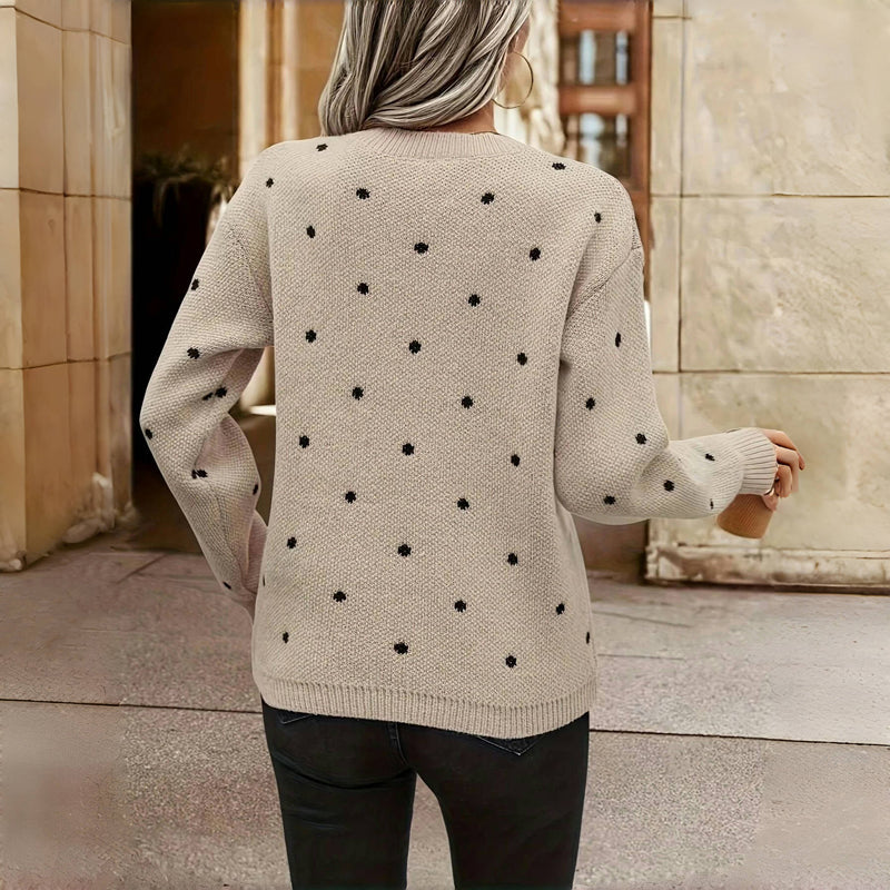Women's loose-fitting sweater with a playful polka-dot pattern - J&B; - 8 - Elvaroza.com