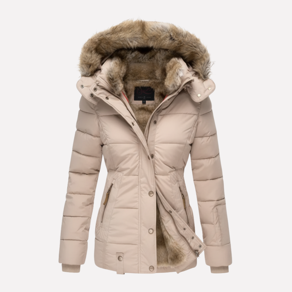 Women's Quilted Jacket with Hood and Faux Fur Trim - J&B; - 2 - Elvaroza.com