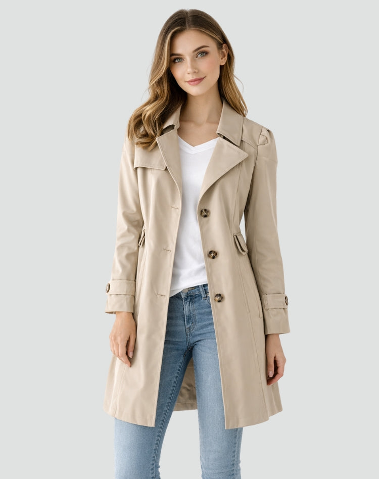 Classic-style women's trench coat with a belt at the waist - J&B; - 1 - Elvaroza.com