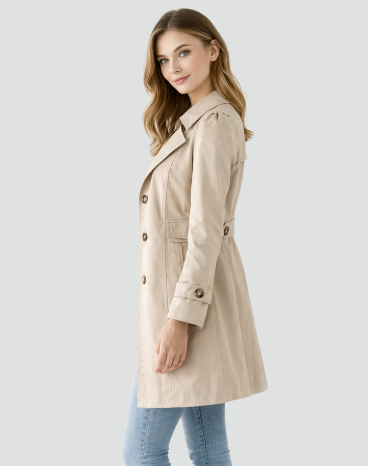 Classic-style women's trench coat with a belt at the waist - J&B; - 3 - Elvaroza.com