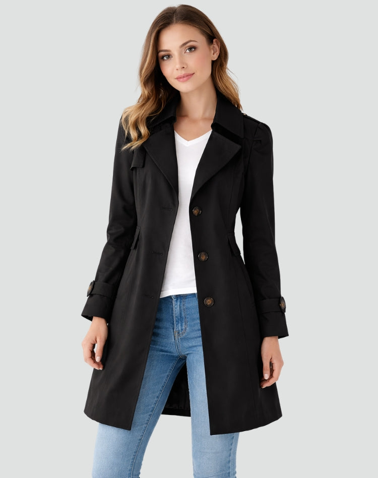 Classic-style women's trench coat with a belt at the waist - J&B; - 4 - Elvaroza.com