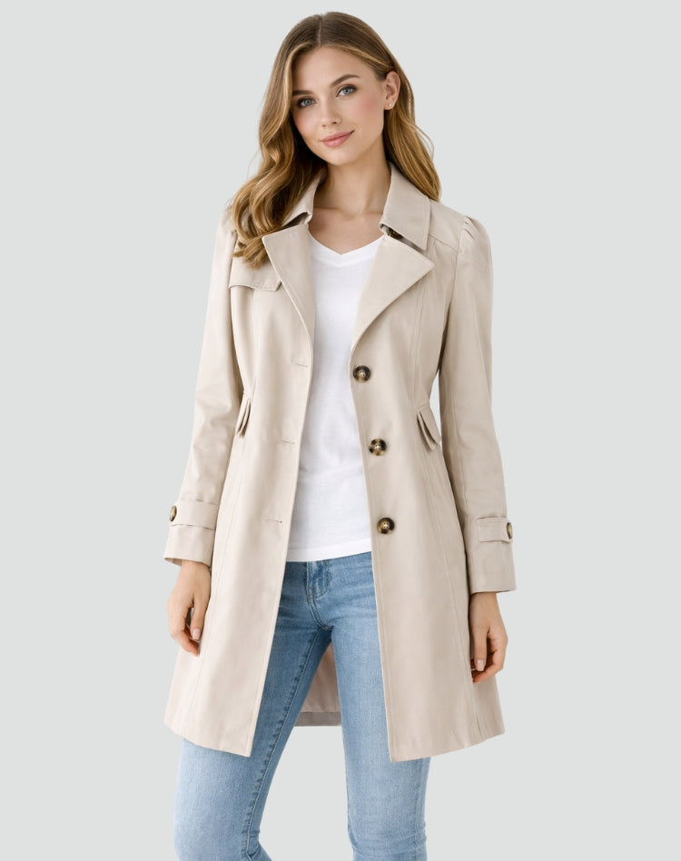 Classic-style women's trench coat with a belt at the waist - J&B; - 5 - Elvaroza.com