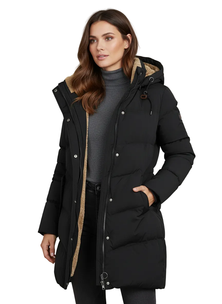 Long down jacket for women with a hood and soft lining - J&B; - 1 - Elvaroza.com