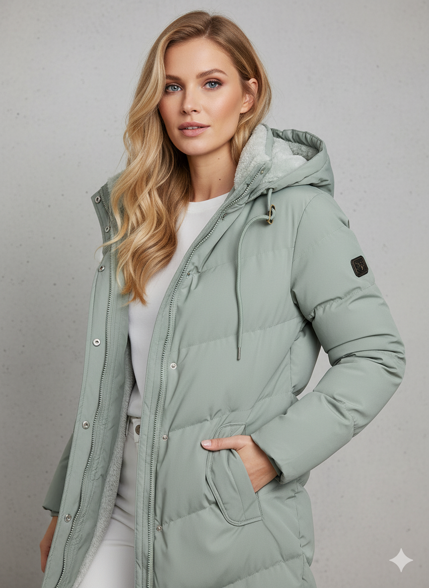 Long down jacket for women with a hood and soft lining - J&B; - 2 - Elvaroza.com