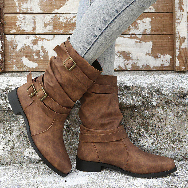Women's boots with low heels and stylish buckles - J&B; - 1 - Elvaroza.com