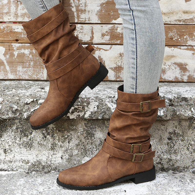 Women's boots with low heels and stylish buckles - J&B; - 2 - Elvaroza.com