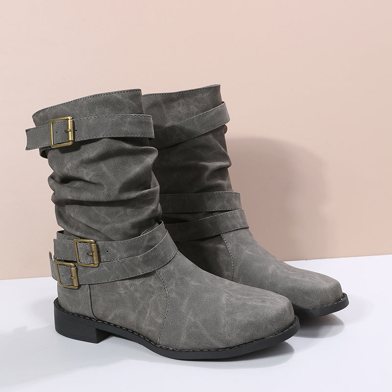 Women's boots with low heels and stylish buckles - J&B; - 3 - Elvaroza.com