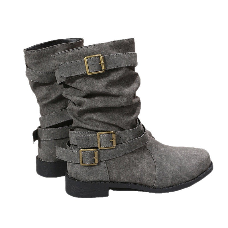 Women's boots with low heels and stylish buckles - J&B; - 8 - Elvaroza.com