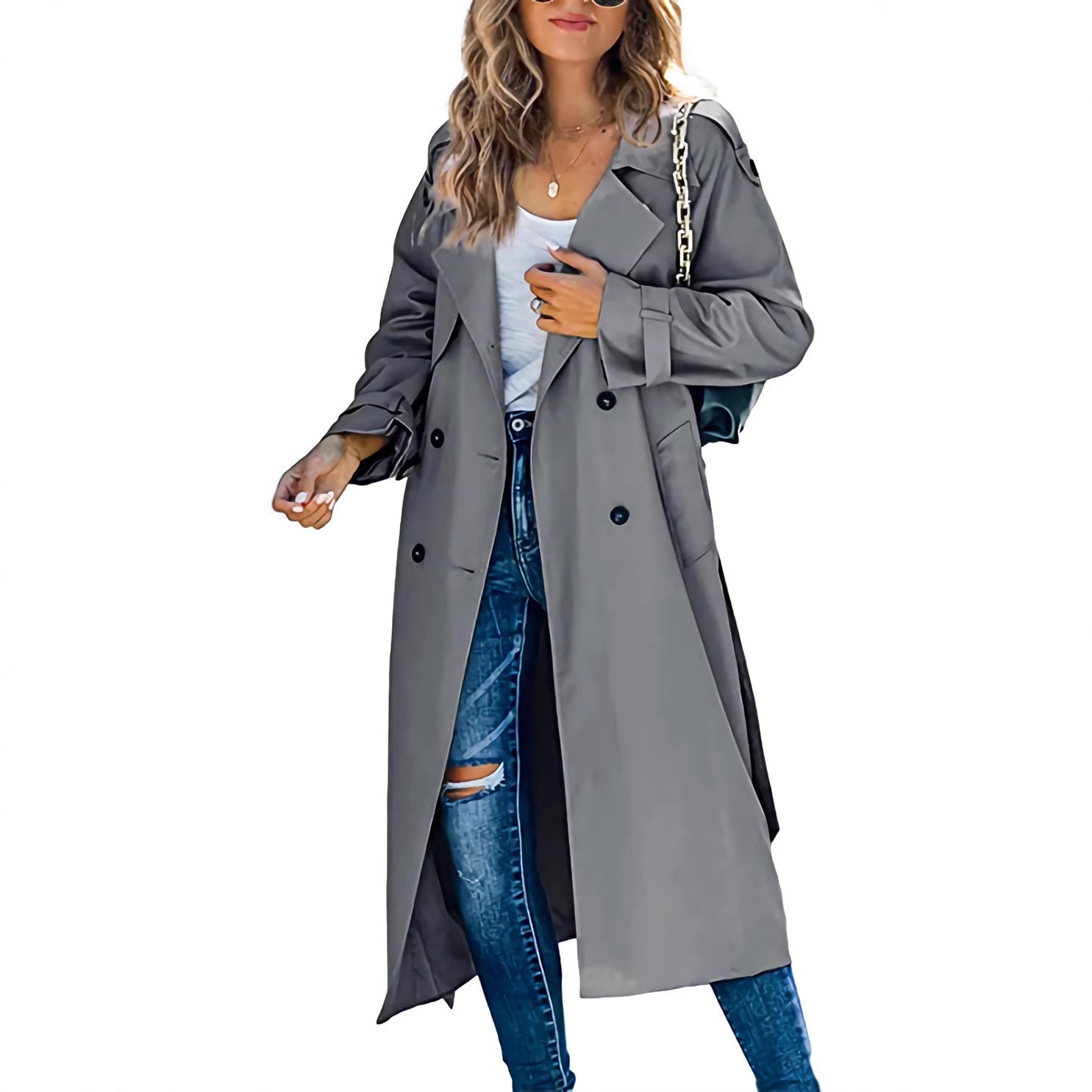 Women's Midi-Length Trench Coat with Double-Breasted Closure - J&B; - 1 - Elvaroza.com