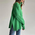 Women's knit sweater with a high collar and loose fit - J&B; - 4 - Elvaroza.com