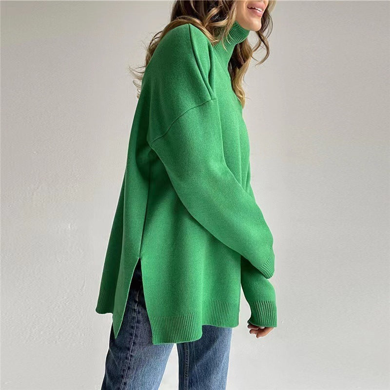 Women's knit sweater with a high collar and loose fit - J&B; - 4 - Elvaroza.com