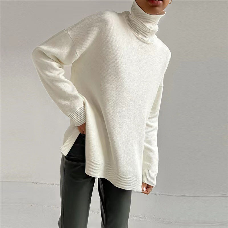 Women's knit sweater with a high collar and loose fit - J&B; - 5 - Elvaroza.com