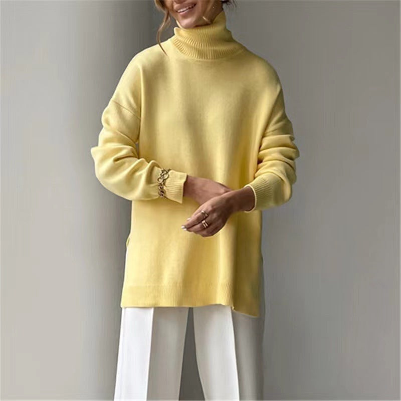 Women's knit sweater with a high collar and loose fit - J&B; - 6 - Elvaroza.com