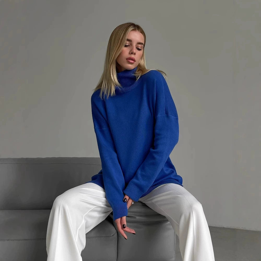 Women's knit sweater with a high collar and loose fit - J&B; - 8 - Elvaroza.com