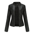Slim-fit women's leather jacket with a stand-up collar and zipper details - J&B; - 3 - Elvaroza.com
