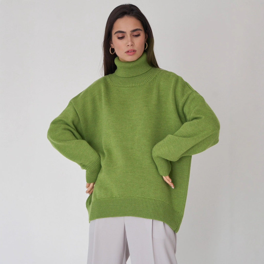 Women's loose-fitting sweater with a turtleneck and long sleeves - J&B; - 1 - Elvaroza.com
