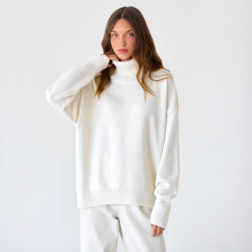 Women's loose-fitting sweater with a turtleneck and long sleeves - J&B; - 2 - Elvaroza.com
