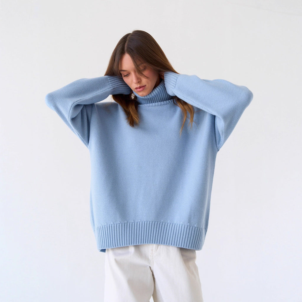 Women's loose-fitting sweater with a turtleneck and long sleeves - J&B; - 7 - Elvaroza.com