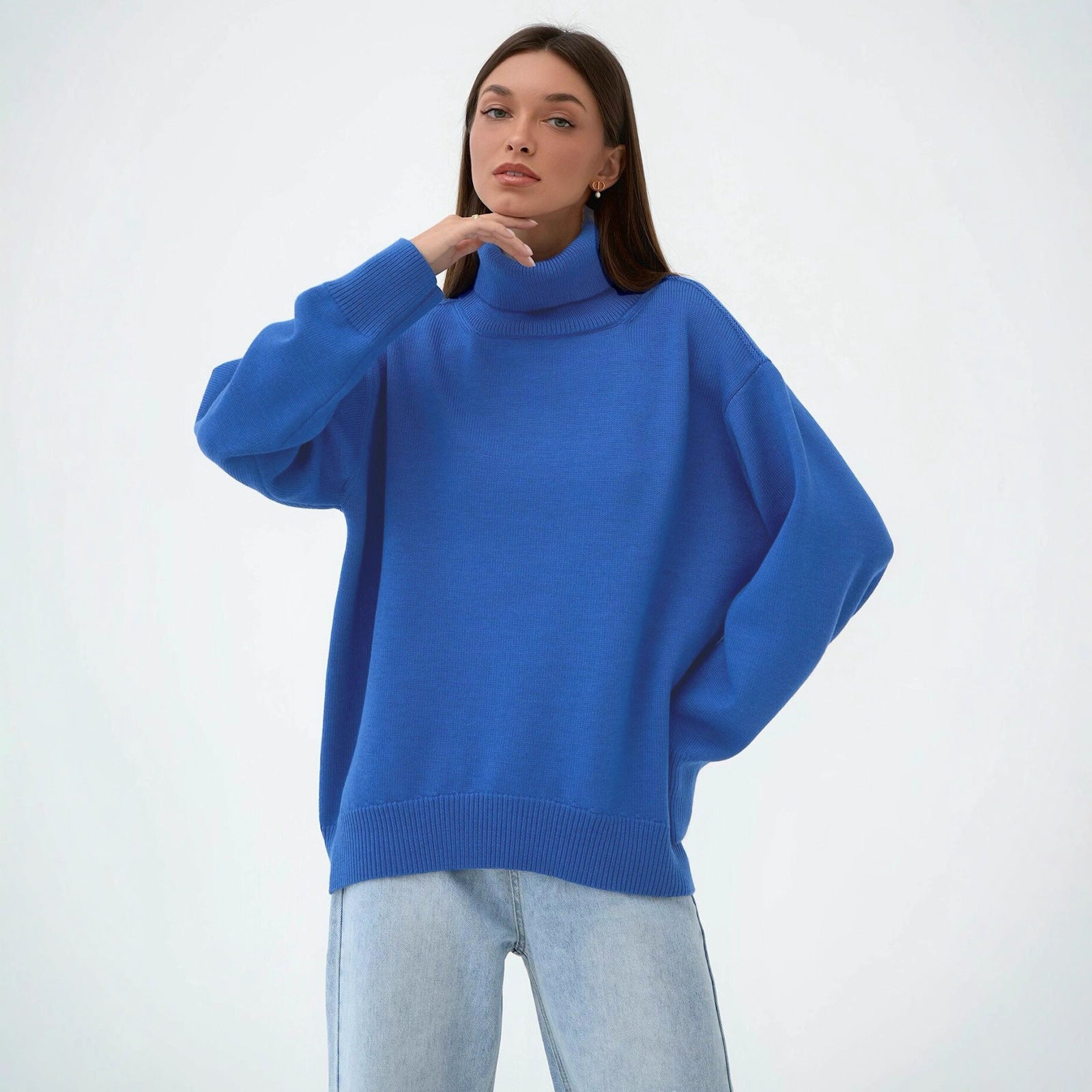 Women's loose-fitting sweater with a turtleneck and long sleeves - J&B; - 8 - Elvaroza.com