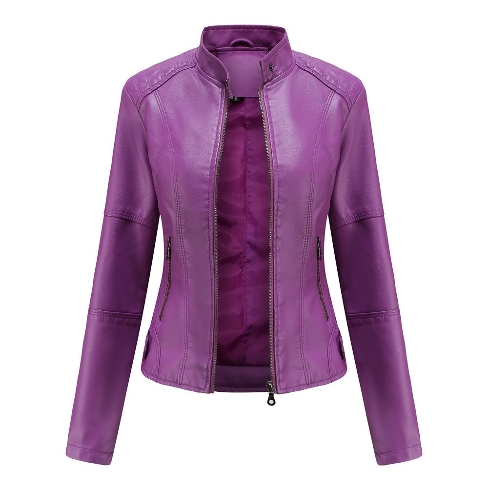 Women's faux leather motorcycle jacket with front zipper and pockets - J&B; - 1 - Elvaroza.com