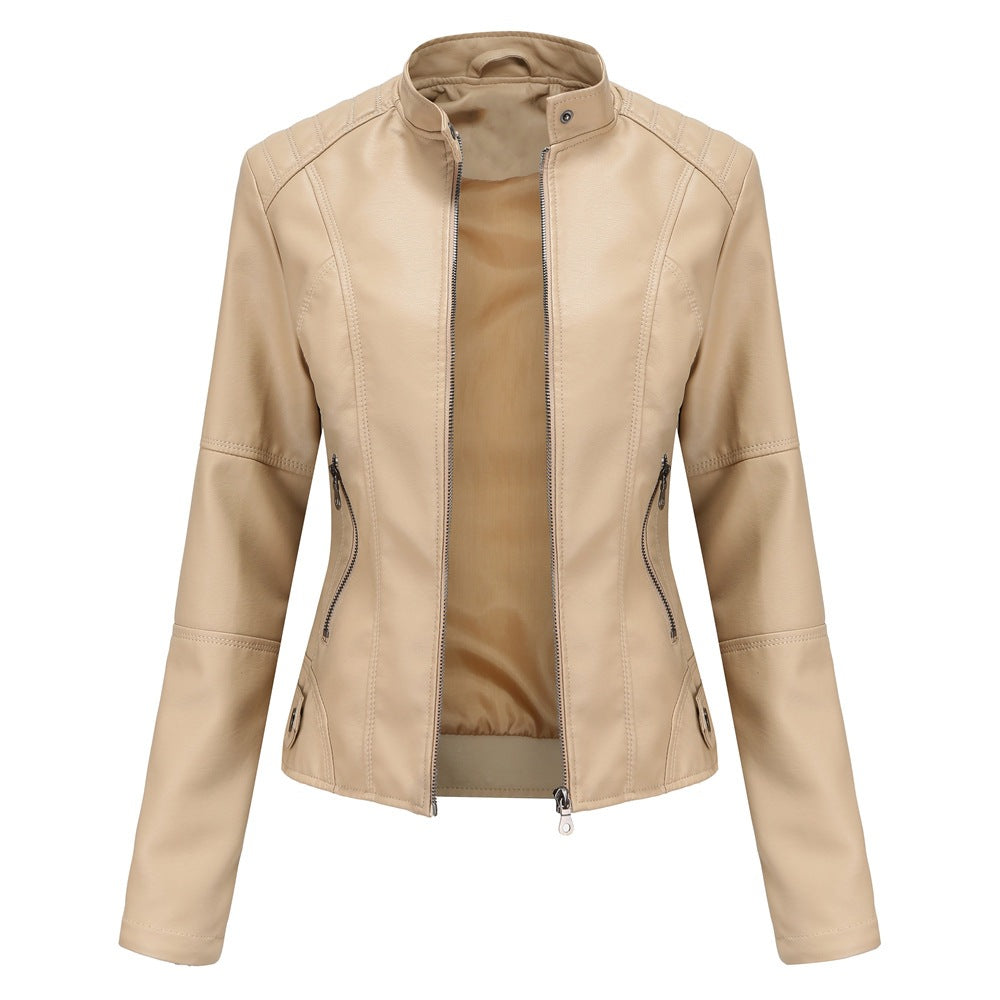 Women's faux leather motorcycle jacket with front zipper and pockets - J&B; - 4 - Elvaroza.com