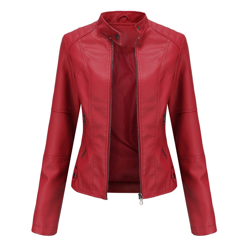 Women's faux leather motorcycle jacket with front zipper and pockets - J&B; - 5 - Elvaroza.com