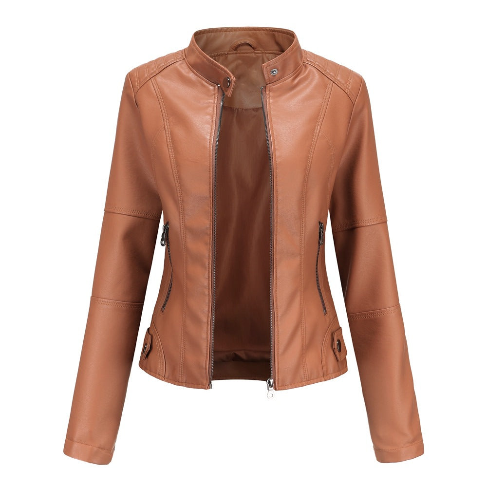 Women's faux leather motorcycle jacket with front zipper and pockets - J&B; - 6 - Elvaroza.com