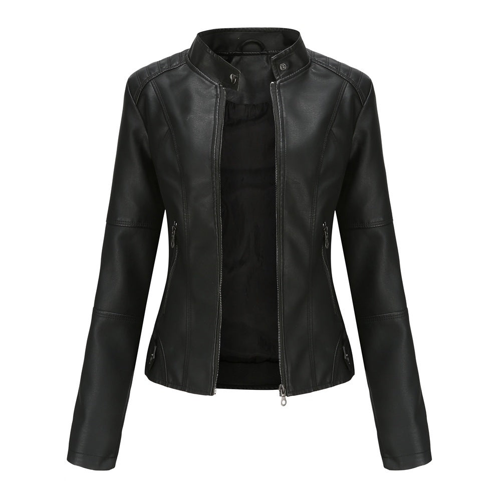 Women's faux leather motorcycle jacket with front zipper and pockets - J&B; - 7 - Elvaroza.com