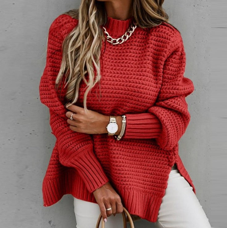 Women's loose-fitting sweater with a chunky knit pattern - J&B; - 6 - Elvaroza.com
