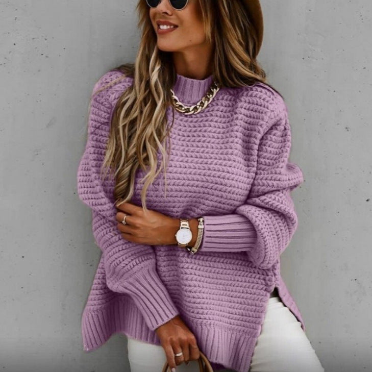 Women's loose-fitting sweater with a chunky knit pattern - J&B; - 7 - Elvaroza.com