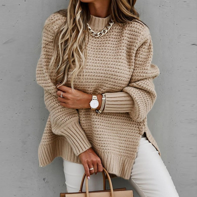 Women's loose-fitting sweater with a chunky knit pattern - J&B; - 11 - Elvaroza.com
