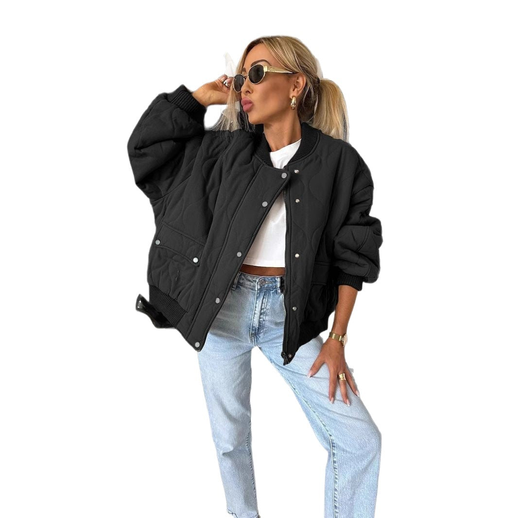Quilted Bomber Jacket for Women – Casual Style with Snap Closure - J&B; - 6 - Elvaroza.com