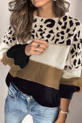Women's loose-fitting sweater with a leopard print and contrasting stripes - J&B; - 8 - Elvaroza.com