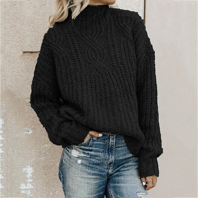 Women's Turtleneck Sweater with Cable Knit Pattern - J&B; - 6 - Elvaroza.com