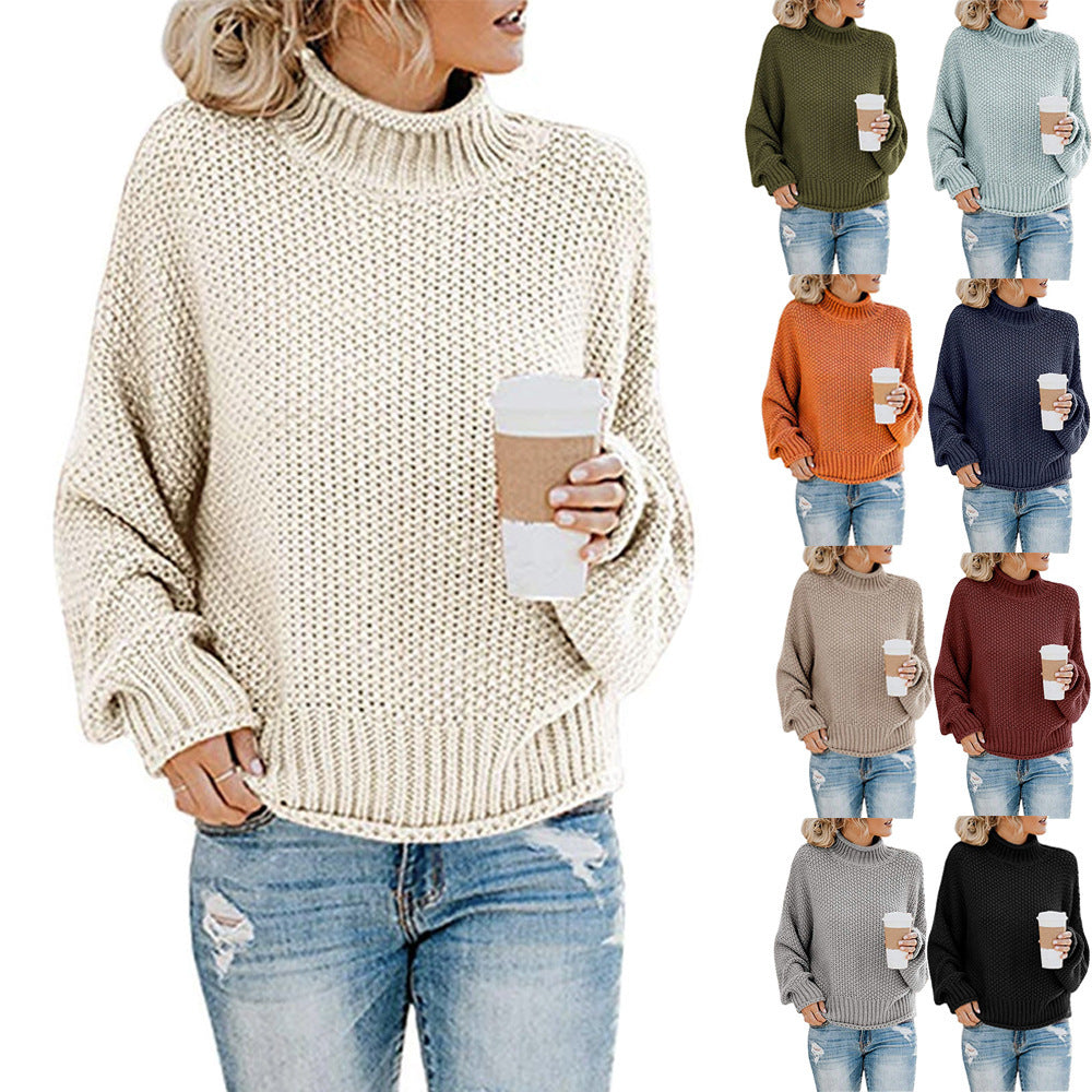 Women's Sweaters: Chunky-Knit Turtleneck Sweater with a Loose Fit - J&B; - 7 - Elvaroza.com