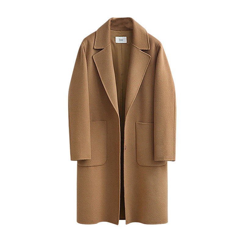Long, loose-fitting women's coat with pockets and a notched collar - J&B; - 2 - Elvaroza.com