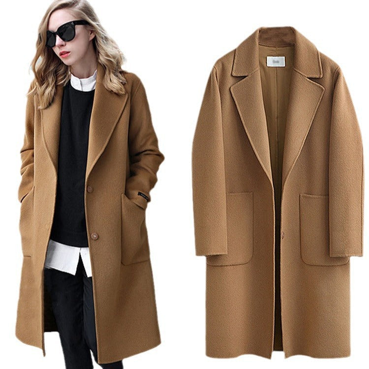 Long, loose-fitting women's coat with pockets and a notched collar - J&B; - 4 - Elvaroza.com