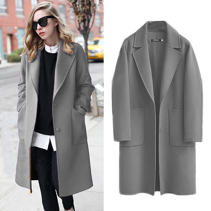 Long, loose-fitting women's coat with pockets and a notched collar - J&B; - 5 - Elvaroza.com