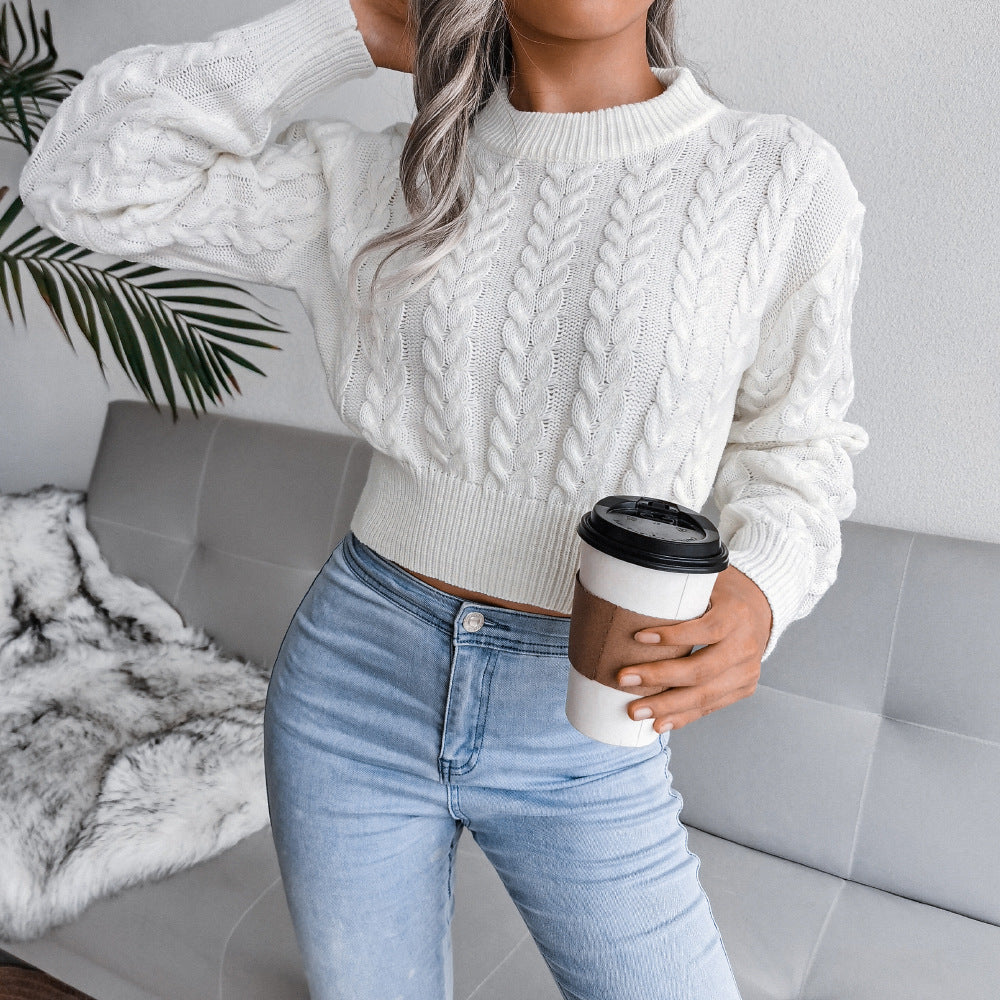 Women's Cropped Knit Sweater – Slim Fit with Ribbed Hem - J&B; - 3 - Elvaroza.com