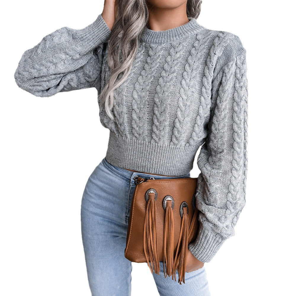 Women's Cropped Knit Sweater – Slim Fit with Ribbed Hem - J&B; - 4 - Elvaroza.com