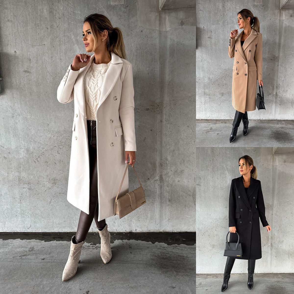 Double-breasted women's coat with pockets and an elegant cut - J&B; - 7 - Elvaroza.com