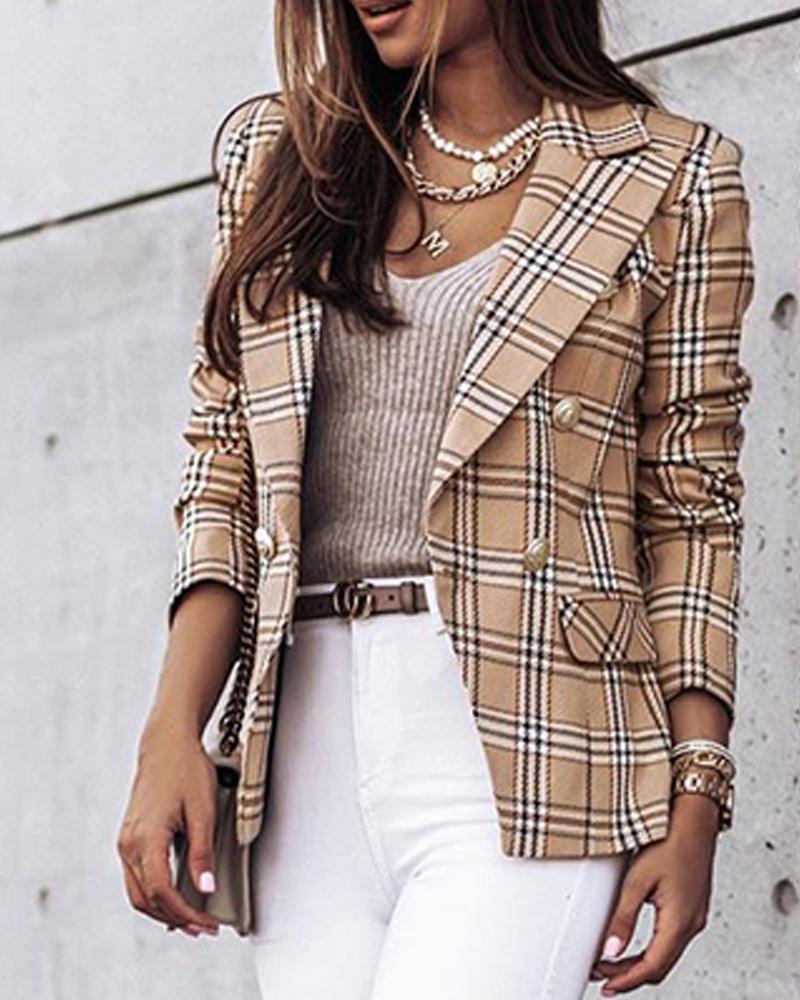 Double-breasted women's blazer with a chic check pattern and a fitted silhouette - J&B; - 1 - Elvaroza.com